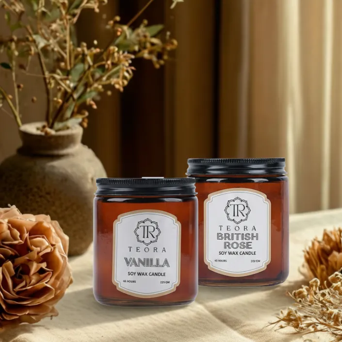 Pack of 2 (British Rose+Vanilla) Amber Jar Scented Candle