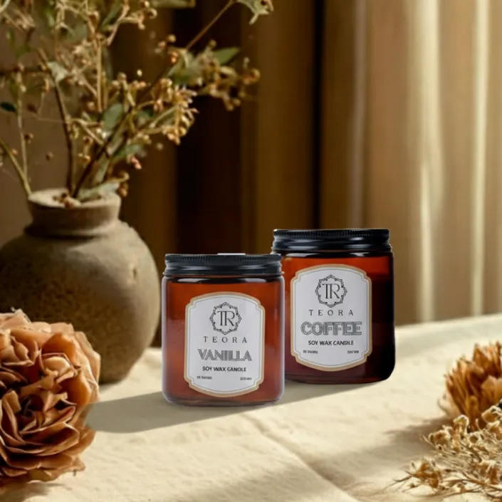 Pack of 2 (Coffee+Vanilla) Amber Jar Scented Candle