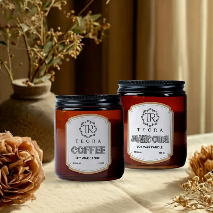 Pack of 2 (Arabic Oudh+Coffee) Amber Jar Scented Candle