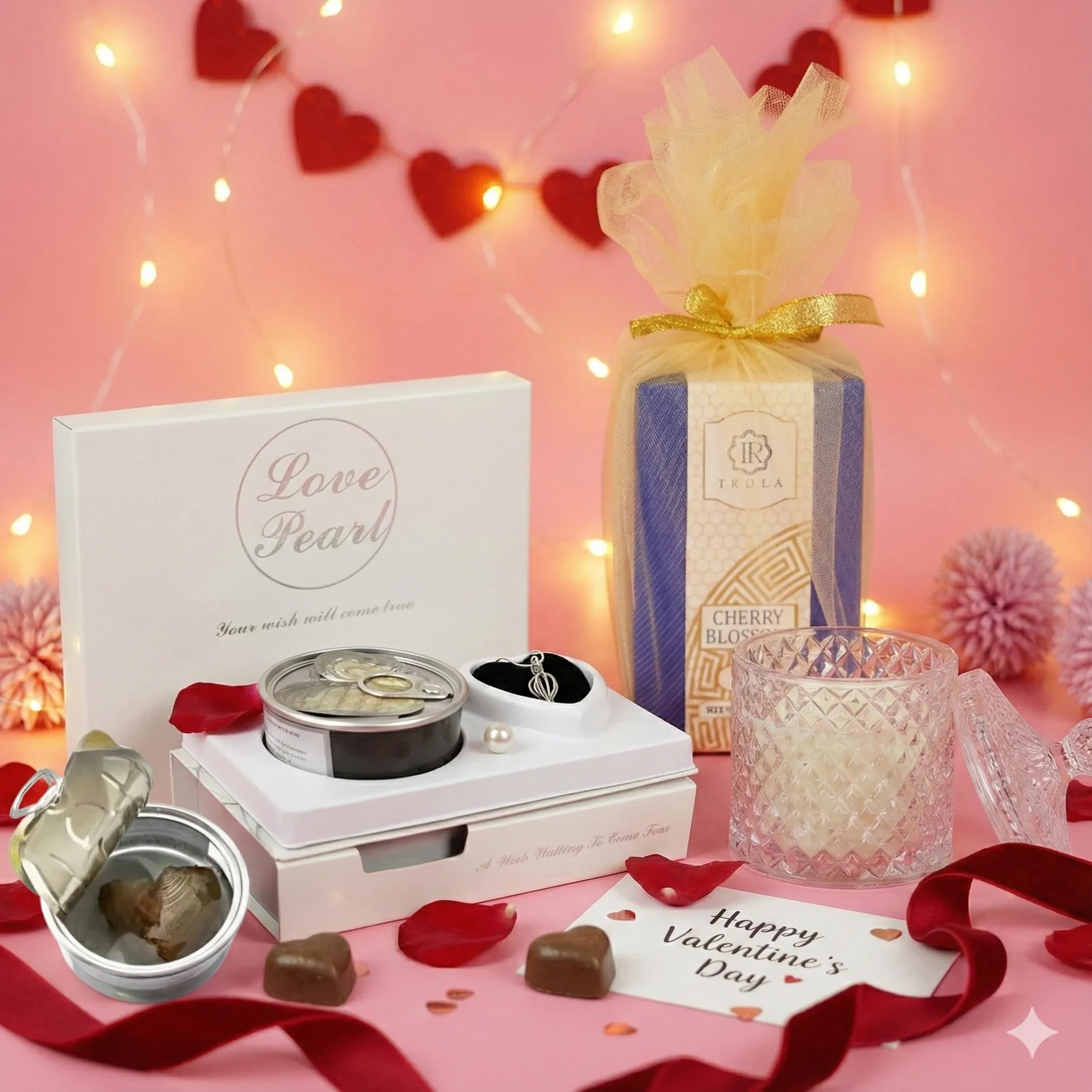 Valentine Combo Pearl Box Pendant Necklace Kit & Teora Aromatic Candle Gift Set
