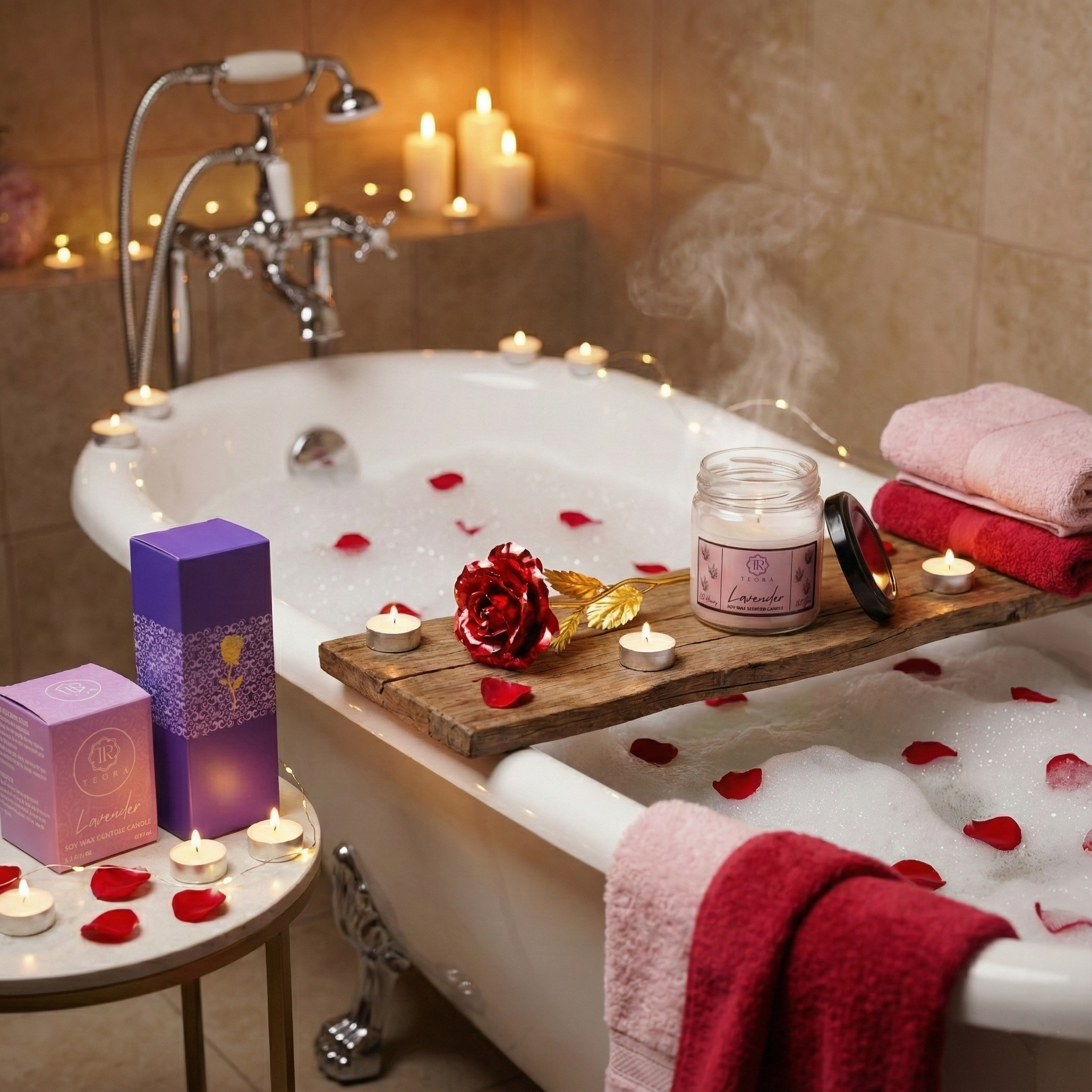 Valentine Combo Red Rose with Teora Aromatic Candle Gift Set