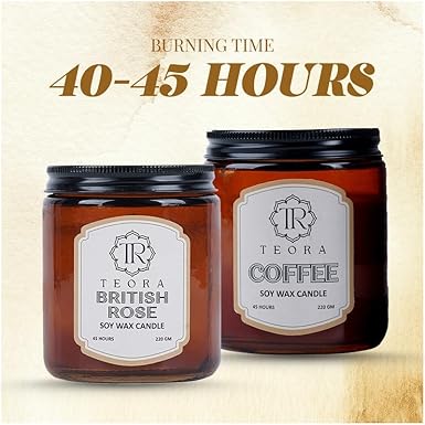 Pack of 2 (British Rose+Coffee) Amber Jar Scented Candle