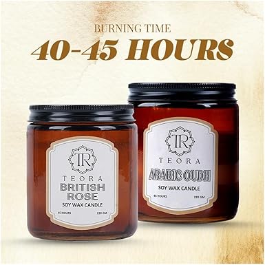 Pack of 2 (Arabic Oudh+British Rose) Amber Jar Scented Candle