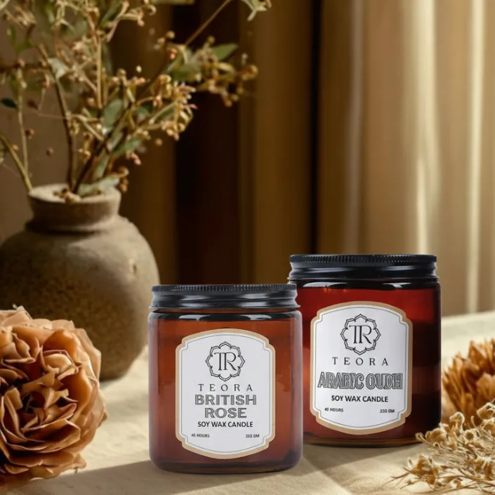 Pack of 2 (Arabic Oudh+British Rose) Amber Jar Scented Candle