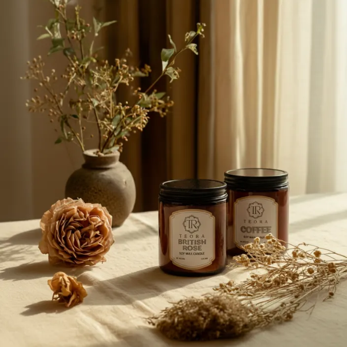 Pack of 2 (British Rose+Coffee) Amber Jar Scented Candle