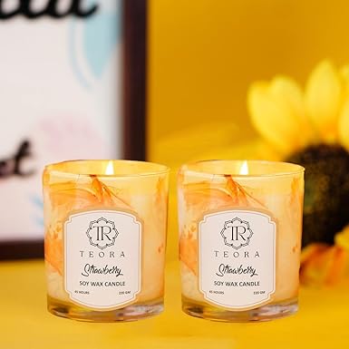 Pack of 2 (Strawberry) Glass Jar Scented Candle 220gm